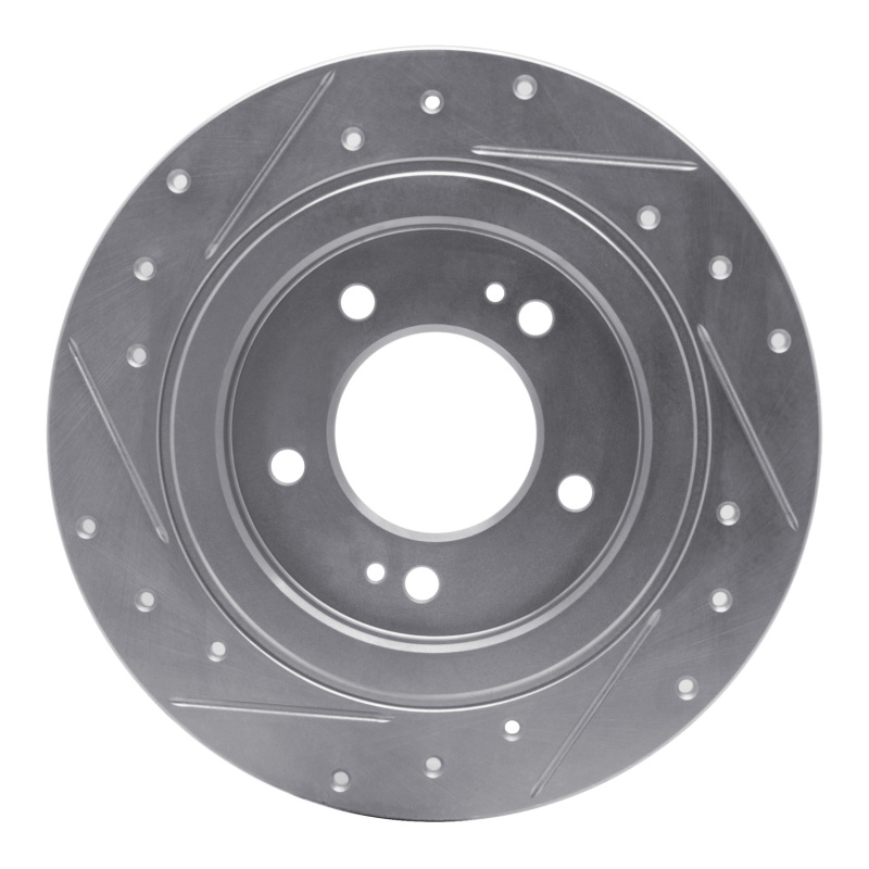 Hyundai Elantra GT Brake Rotor (1) - Rear Right - R1 Concepts - Drilled & Slotted - Silver - `13-`25